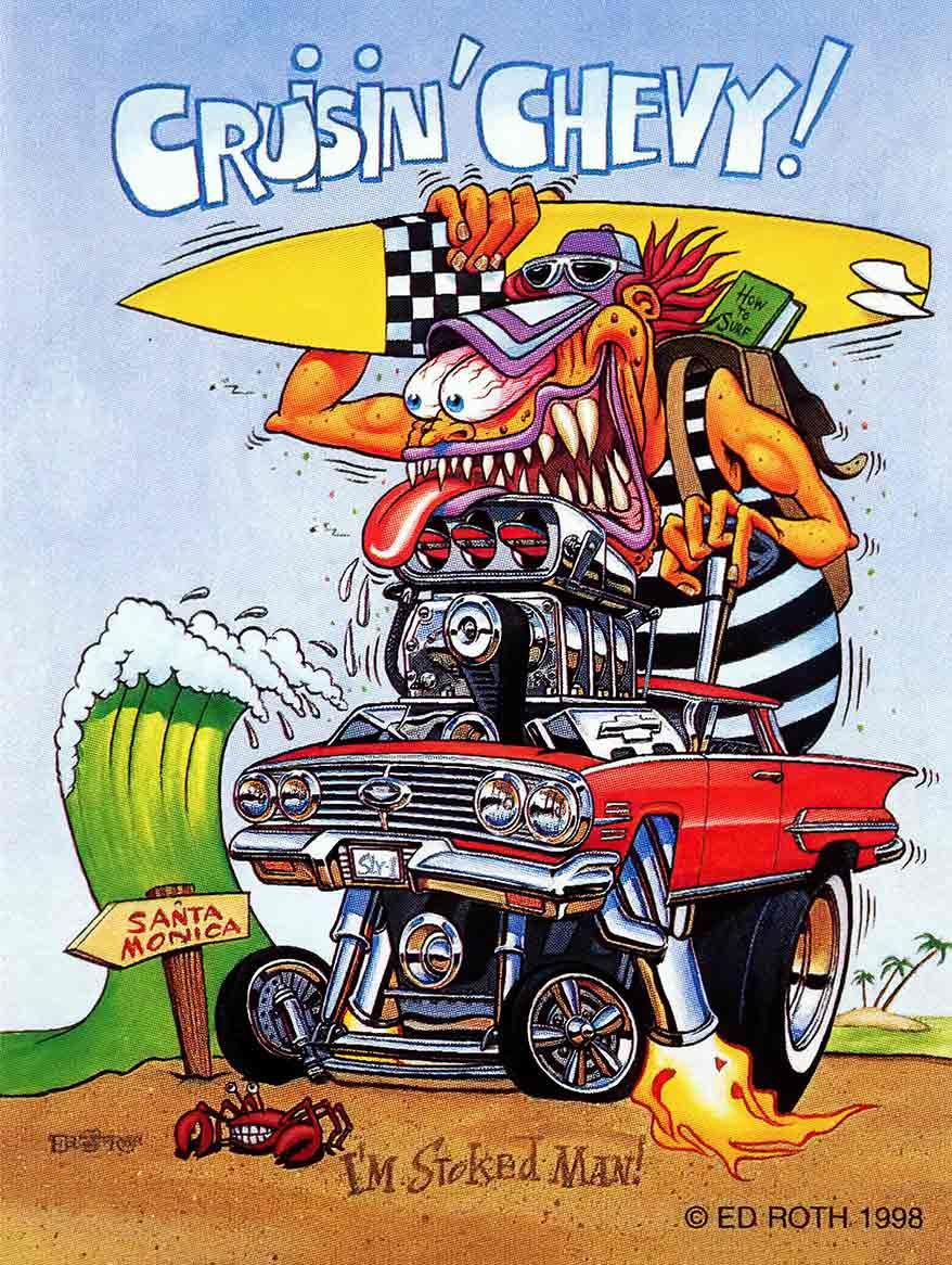 Cruisin' Chevy I'm Stoked Man! Rat Fink Metal Sign - American