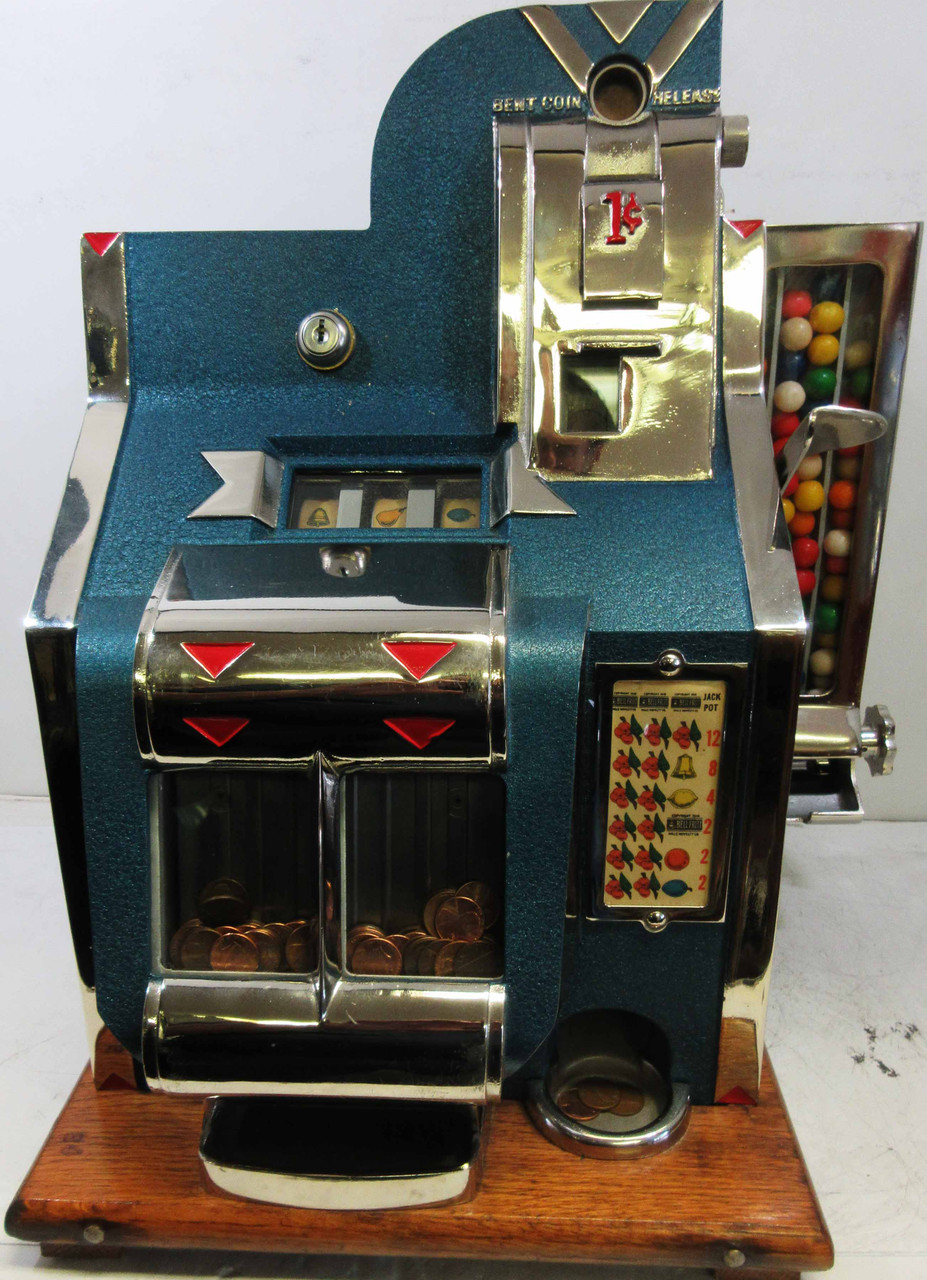 MILLS 1c QT Chevron Slot Machine with Gumball Dispenser