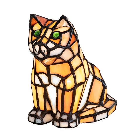 Green eyed Orange Cat 7" Stained Glass Accent Lamp American Collectibles
