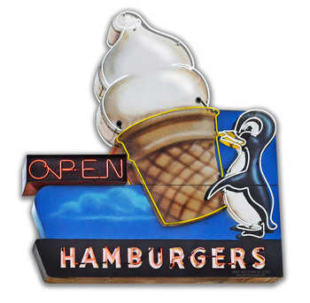 Mr. Penguins Soft Serve Neon Sign Plasma Cut Metal Sign