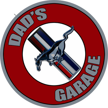 Dad's Mustang Garage 14" Round Metal Sign