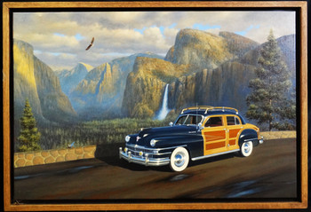 1947 Chrysler Woody Motor Car Original Oil Painting