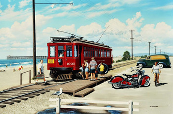 Newport Beach Trolly Metal Sign by Stan Stokes Newport Beach Trolly Metal Sign by Stan Stokes