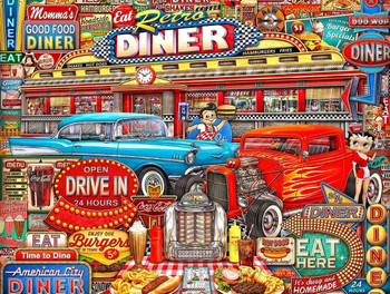 Diner Collage of Retro Americana Classics, Man Cave Art by Michael Fishel Metal Sign Diner Collage of Retro Americana Classics, Man Cave Art by Michael Fishel Metal Sign