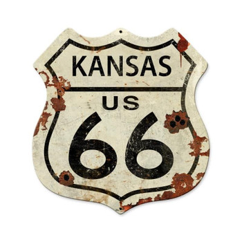 Kansas Rustic Route 66 Shield Metal Sign