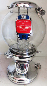 Columbus Model "A" Peanut Dispenser Penny Operated Circa 1930's Polished Aluminum