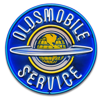 Oldsmobile Service Neon Stylized Round Metal Sign (not neon)