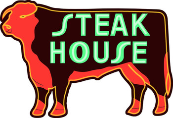 Steak House Steer Neon Stylized Metal Sign (not real neon)