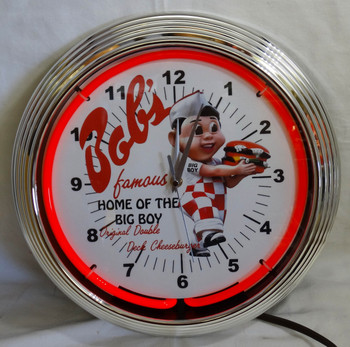 Bob's Home of the Big Boy Original Double Deck Cheeseburger Red Single Neon Clock Bob's Home of the Big Boy Original Double Deck Cheeseburger Red Single Neon Clock