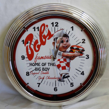 Bob's Home of the Big Boy Original Double Deck Cheeseburger Red Single Neon Clock