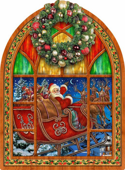 Santa's Sleigh and Reindeer Christmas Metal Sign by Michael Fishel