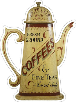 Fresh Ground Coffee and Fine Tea Faux Wood Metal Sign Fresh Ground Coffee and Fine Tea Faux Wood Metal Sign