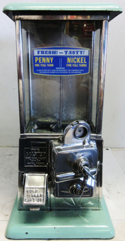 Masters Penny/Nickel Operated Round Gumball Vender Machine 1930's Green/Silver