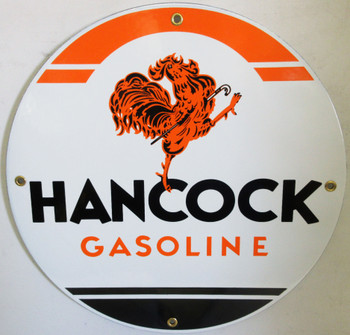 Hancock Gasoline 12" New Round Porcelain Metal Sign