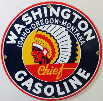 Washington Gasoline New 12" Round Porcelain Metal Sign