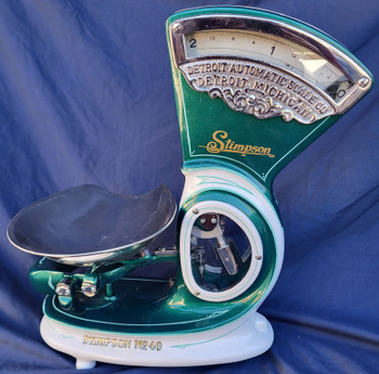 Stimson Detroit Model 40 2 Pound Green/White Candy Scale ( Leaner ) circa 1930