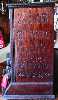 ZENO Chewing Gum 1c Oak Cabinet Dispenser, Circa 1890