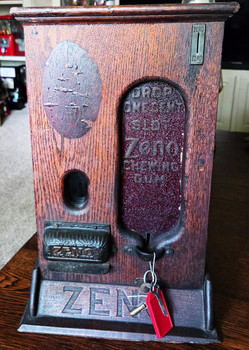 ZENO Chewing Gum 1c Oak Cabinet Dispenser, Circa 1890