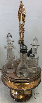 Vintage Clear Six Bottle Cruet Set with Silver Plated Holder