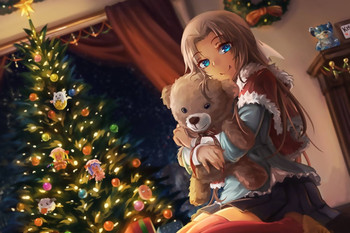 Anime Girl / Teddy Bear Christmas Metal Sign