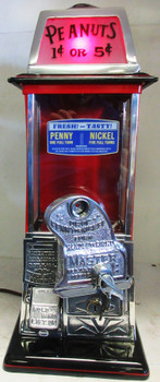 Masters Penny/Nickel Peanut Dispenser Lighted Top circa 1930 Red/Black