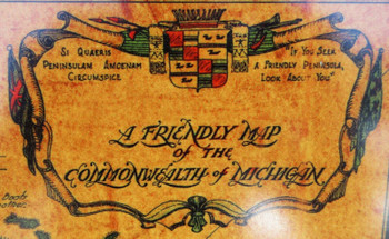 Michigan Vintage Metal Map in Wood Frame 26" by 22"