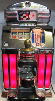 Jennings 25c Red Lite Up Club Chief Slot Machine Tic Tac Toe