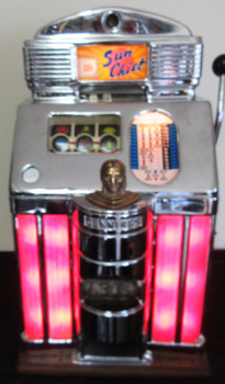 Jennings 10c Red Lite Up Sun Chief Slot Machine, Circa 1940's