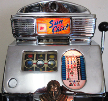 Jennings 10c Red Lite Up Sun Chief Slot Machine, Circa 1940's