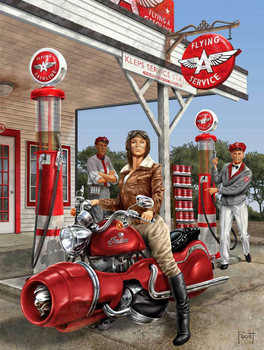 Flying A Service Station Futuristic Motorcycle Pin Up Metal Sign