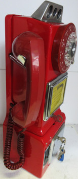 Automatic Electric Three Slot Red Pay Telephone 1950's Operational Fully Restore