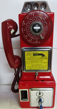 Automatic Electric Three Slot Red Pay Telephone 1950's Operational Fully Restore
