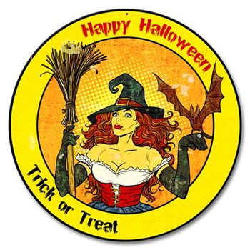 Happy Halloween Witch 14 Round Metal Sign