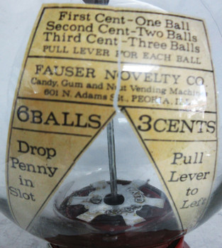 Famous 1-2-3 Leebold Vendor Round Gumball Dispenser Circa 1923