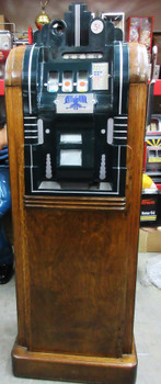 Mills 5c Extraordinary Slot / Mahogany Wood Cabinet Circa 1940's Black Finish