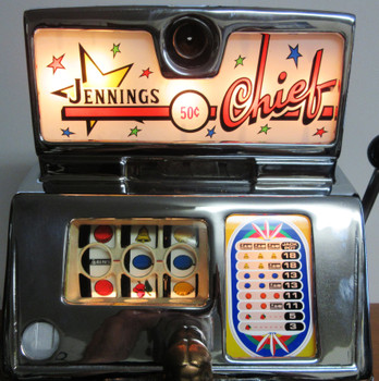 Jennings 50c Chief Torquise Lite Up Tic-Tac-Toe Slot Machine, Circa 1940's