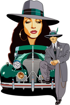 Vintage Cadillac / Lady & Man Laser Cut Advertisement Metal Sign