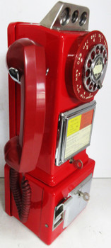 AE Pay Telephone 1950's Operational Red Coil Line, Hand Set, Dial Face