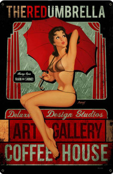 Red Umbrella Coffee House Metal Sign Red Umbrella Coffee House Metal Sign