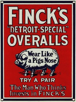 Finck's Overalls Porcelain Sign Finck's Overalls Porcelain Sign