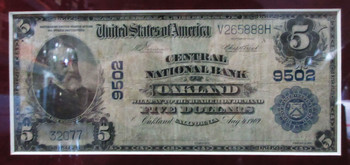 Five Dollar National Bank Note Framed