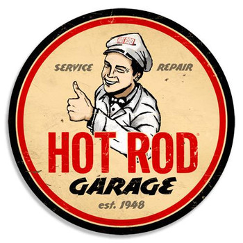 Hot Rod Garage Vintage 14" Round Metal Sign