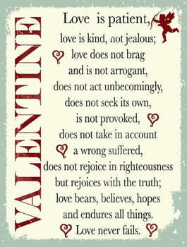 Valentine Love is Patient Metal Sign Valentine Love is Patient Metal Sign