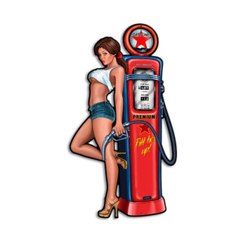 Pump Girl with Gas Pump ( laser cut ) Metal Sign