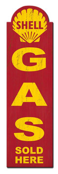 Shell Gas Sold Here Grunge Metal Sign (30" by 8") Shell Gas Sold Here Grunge Metal Sign (30" by 8")