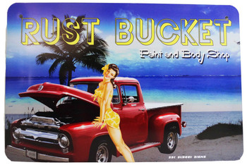 Rust Bucket Classic Pick Up with Pin Up Aluminum Sign