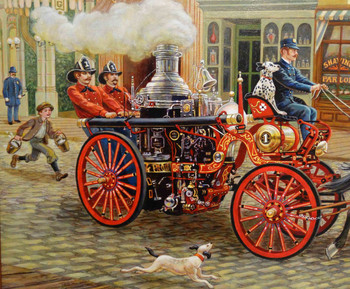 Steam Fire Engine 1902 Original Oil Painting