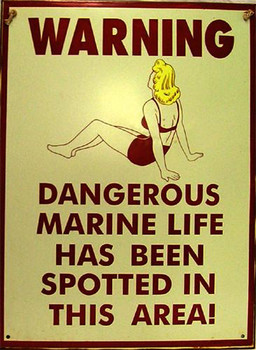 Warning Dangerous Marine Life Bather Rustic Metal Sign