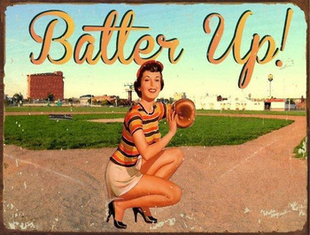 Batter Up Metal Sign