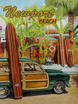 Newport Beach Retro Woody Metal Sign